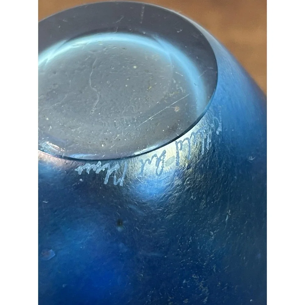 Robert Held Art Glass Handblown Vase Urn Cobalt Blue Carnival Mod Goth Mini Deco